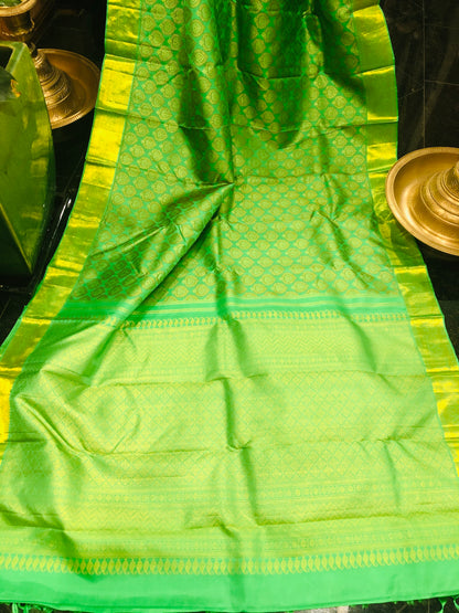Bridal Kanchipuram Pure Silk Saree Green Kanjivaram Sari| SPK155