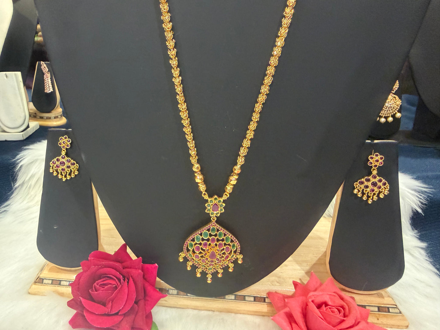 1 gram Gold Chain and Earrings Indian Jewellery N2