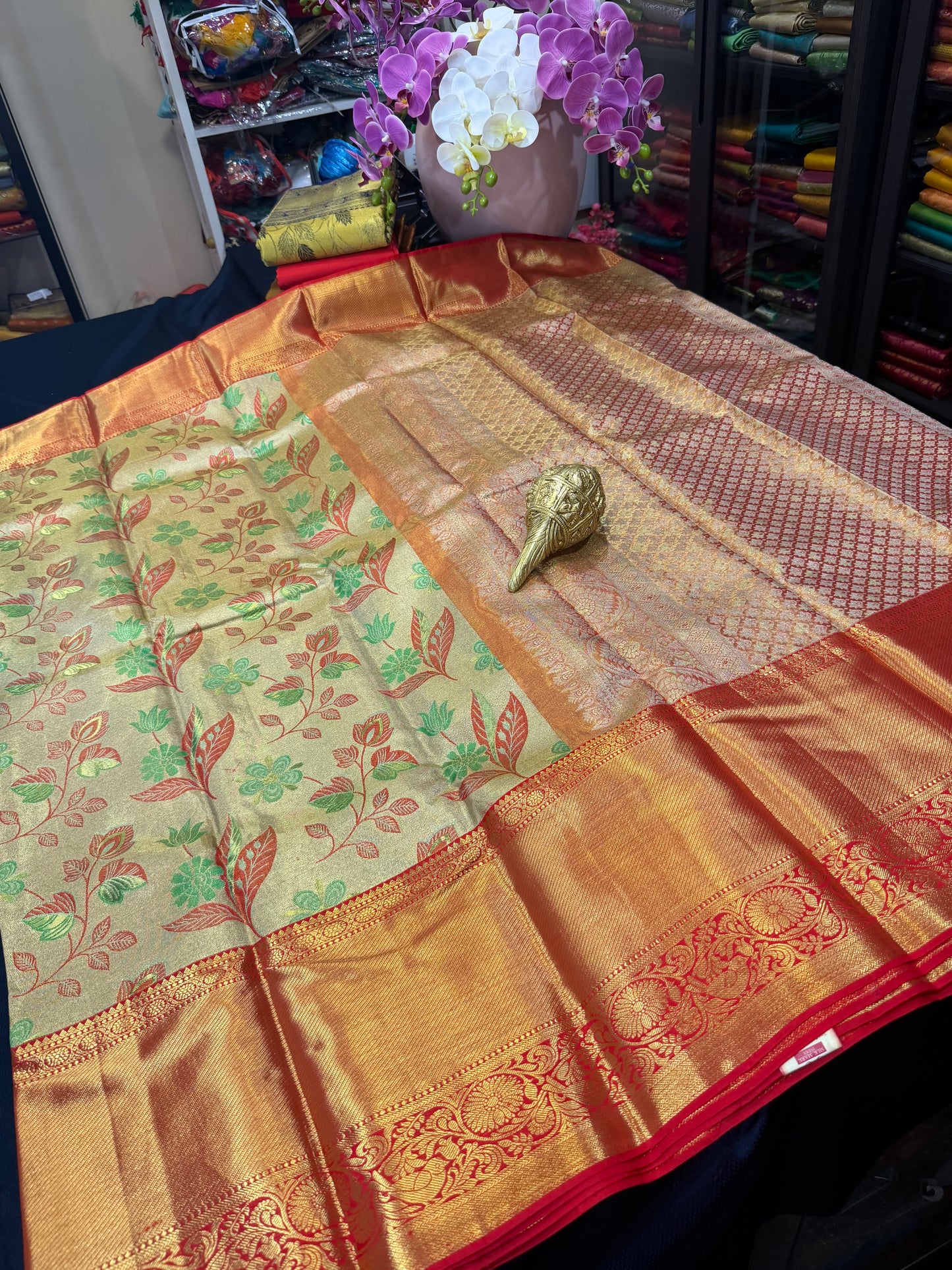 Kanchipuram Pure Silk Saree Bridal Tissue Kanjivaram Sari SPK240
