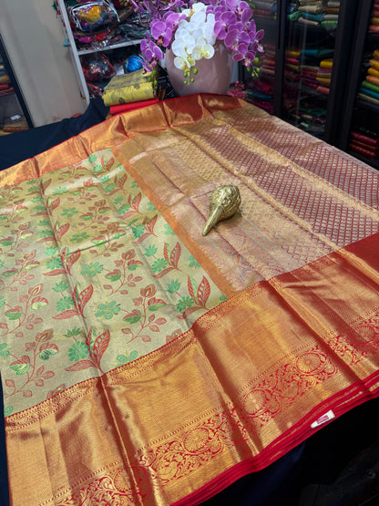 Kanchipuram Pure Silk Saree Bridal Tissue Kanjivaram Sari SPK240