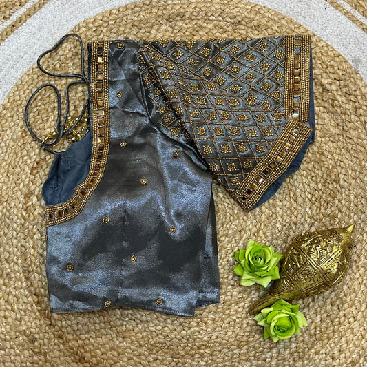 38” M Size 8 Aari Worked Sari Blouse Indian Saree Top Grey B291