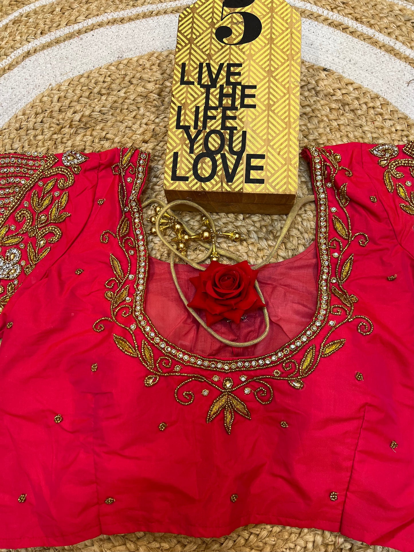 40” Bridal Aari hand Worked Sari Blouse Indian Top Choli Silk Red B37