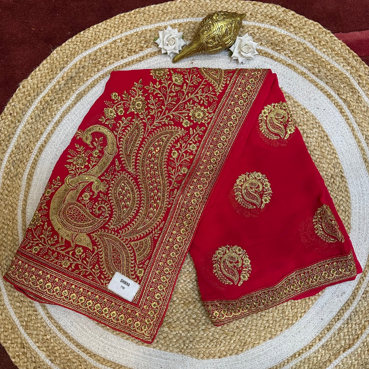 Georgette Sari Indian Fancy Party wear Saree Red V3