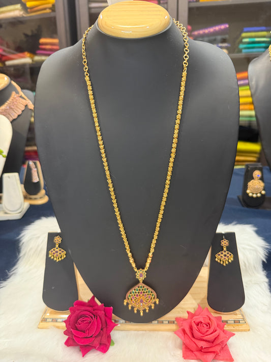 1 gram Gold Chain and Earrings Indian Jewellery N2