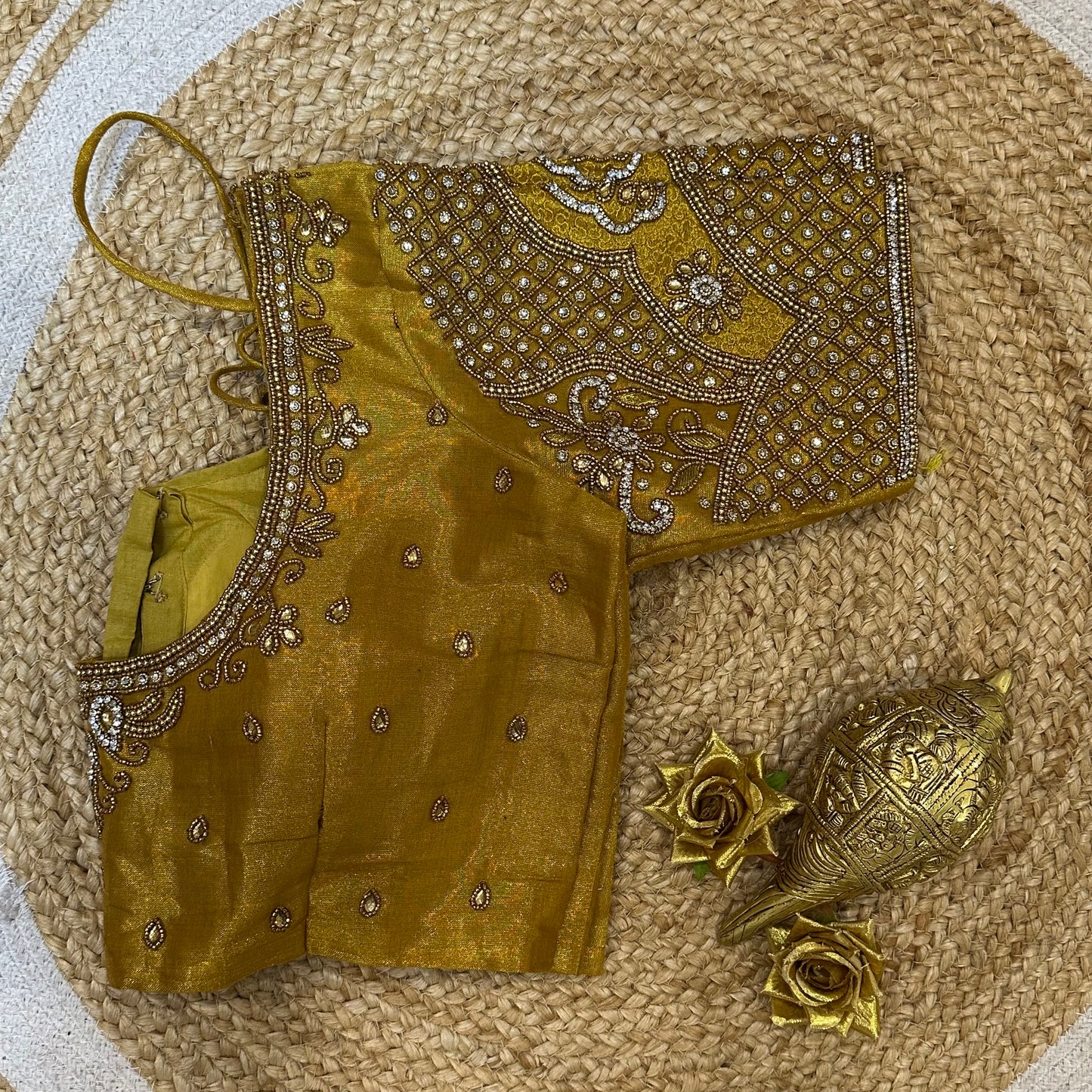 38” M Size 8 Aari Worked Sari Blouse Indian Saree Top Gold B285