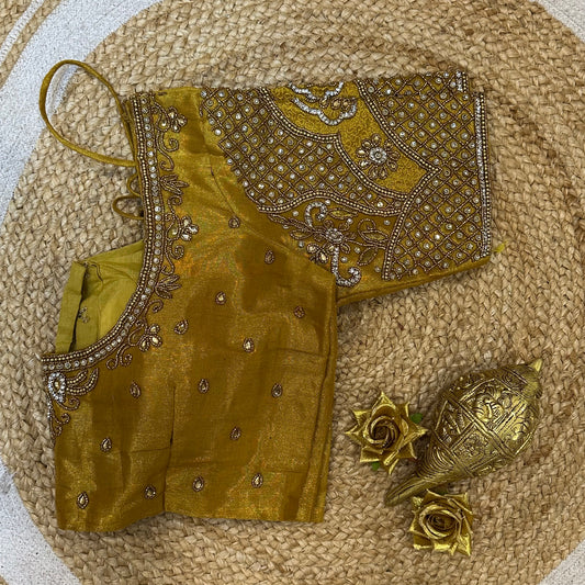38” M Size 8 Aari Worked Sari Blouse Indian Saree Top Gold B285