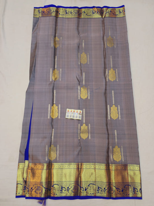 Kanchipuram Pure Silk Saree Grey & Blue with Gold Kanjivaram Sari| SPK146