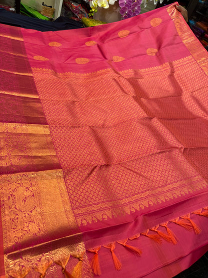 Kanchipuram Pure Silk handloom Saree Indian Kanjivaram Pink Sari SPK425