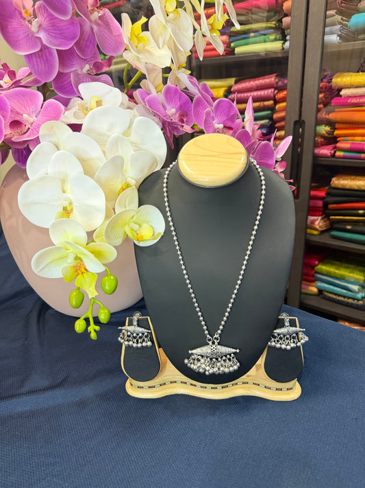 Oxidised Silver Necklace & Earrings Indian Tribal Jewellery Set N80