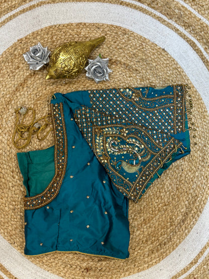 48” Size 18 Aari Worked Sari Blouse Indian Saree Top Silk B129