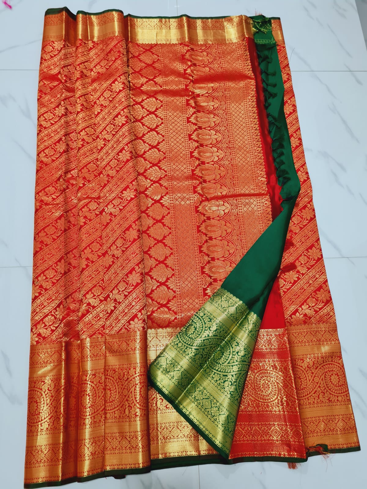 Kanchipuram Pure Silk Saree Red Bridal Kanjivaram Sari| SPK163