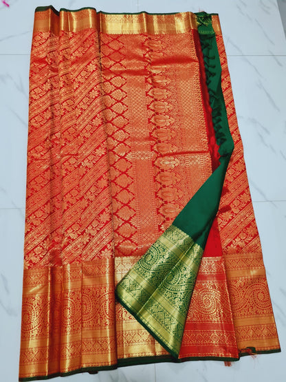 Kanchipuram Pure Silk Saree Red Bridal Kanjivaram Sari| SPK163