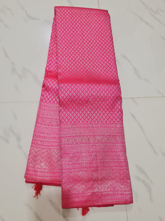 Kerala style Kanchipuram Pure Silk Pink Saree Matt Zari Kanjivaram Sari| SPK128