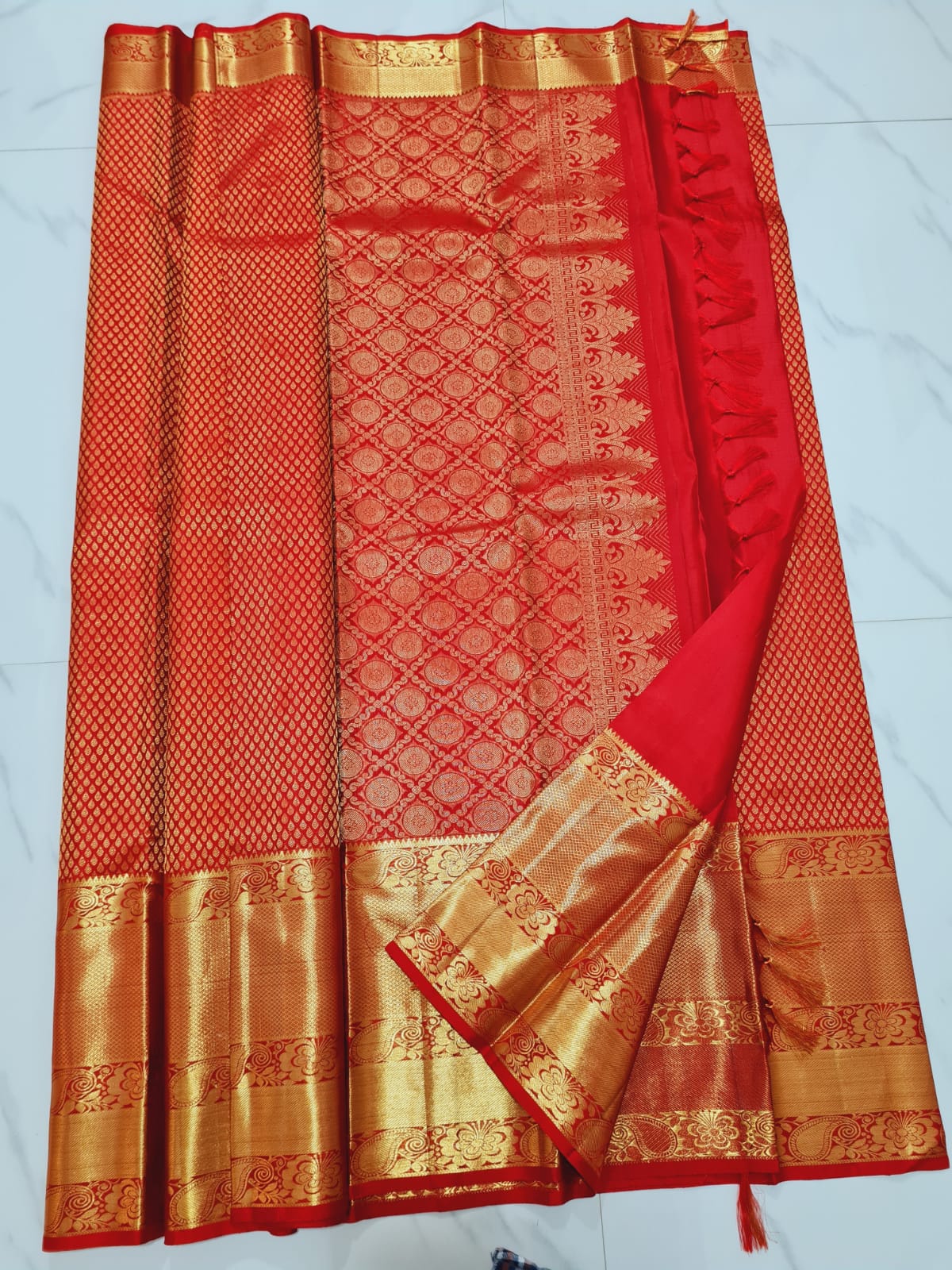 Bridal Kanchipuram Pure Silk Saree Red & Gold Kanjivaram Sari| SPK160