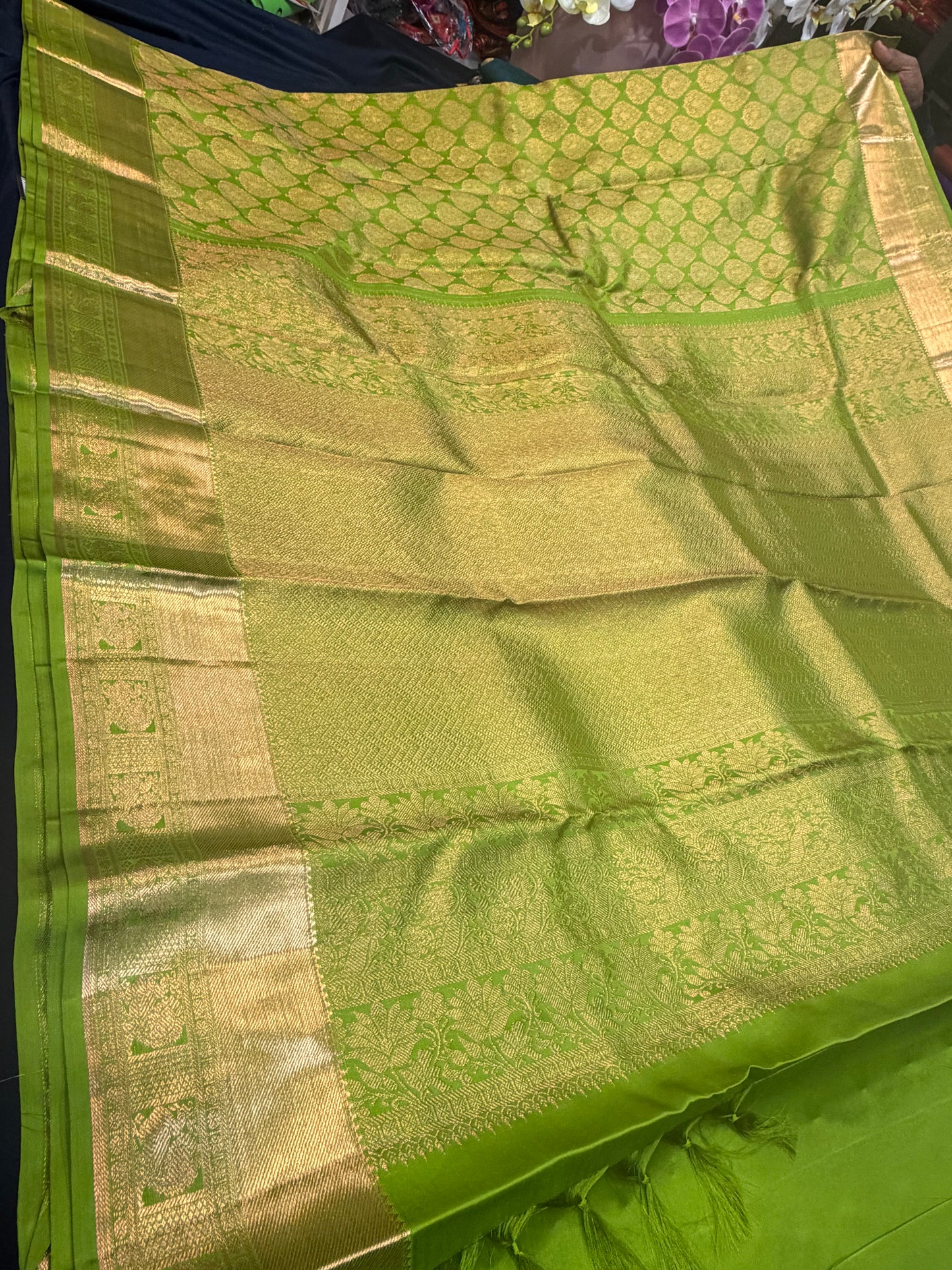 Kanchipuram Pure Silk handloom Saree Indian Kanjivaram Green Sari SPK428