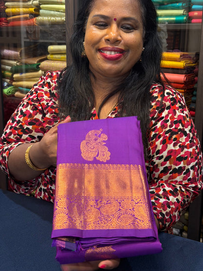 Kanchipuram Pure Silk Saree Purple Kanjivaram Sari SPK220