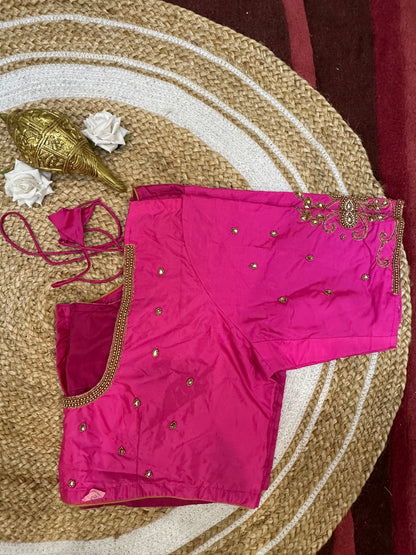 50” Size 20 Aari Worked Sari Blouse Indian Saree Top Silk Pink B63
