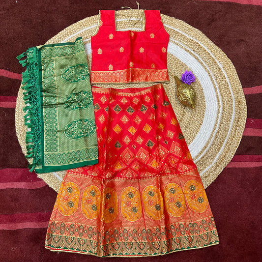 28” Size Age 6 Green Indian Lehenga Pavadai Sattai Skirt Top G78 Col 1