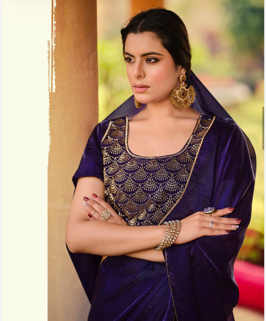 Purple Indian Fancy Party wear Saree Fendi Silk Bollywood Sari C24