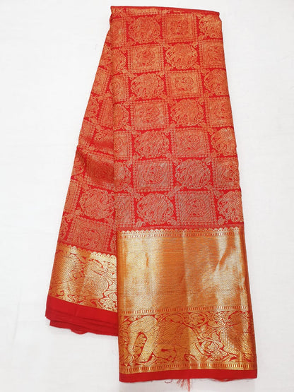 Bridal Kanchipuram Pure Silk Saree Red Gold Kanjivaram Sari| SPK190