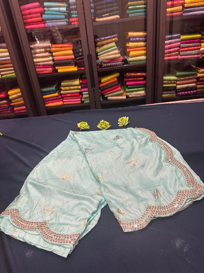 Sky Blue Fancy Party wear Sari Indian Saree Blouse Combo S87