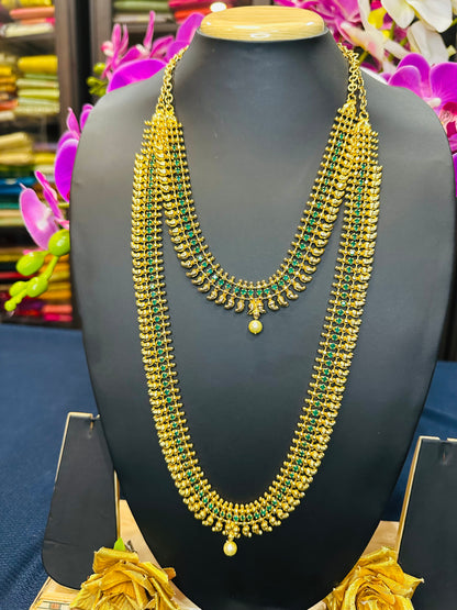 Forming Gold Indian Necklace Kerala Jewellery Green N44