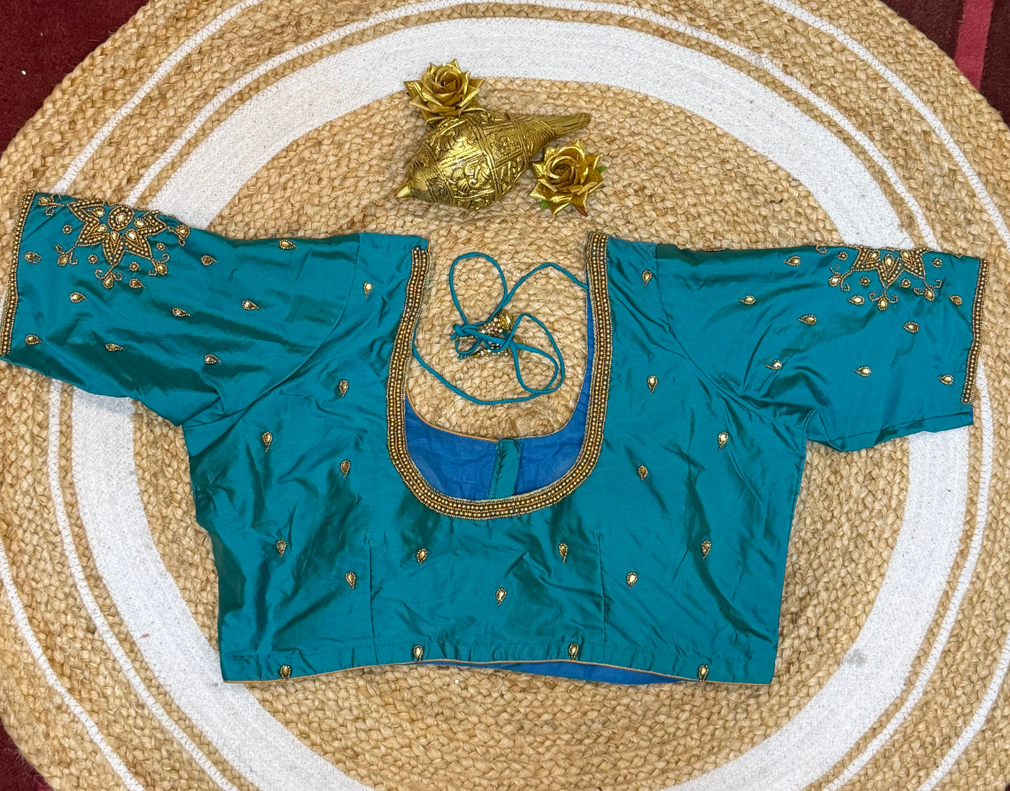 42” XL Size 12 size Aari Worked Sari Blouse Indian Saree Top Blue B160