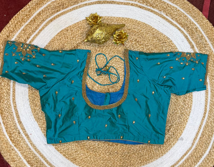 42” XL Size 12 size Aari Worked Sari Blouse Indian Saree Top Blue B160