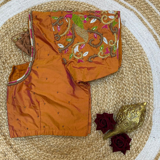 44” XXL Size 12 size Aari Worked Sari Blouse Indian Saree Top Orange B267