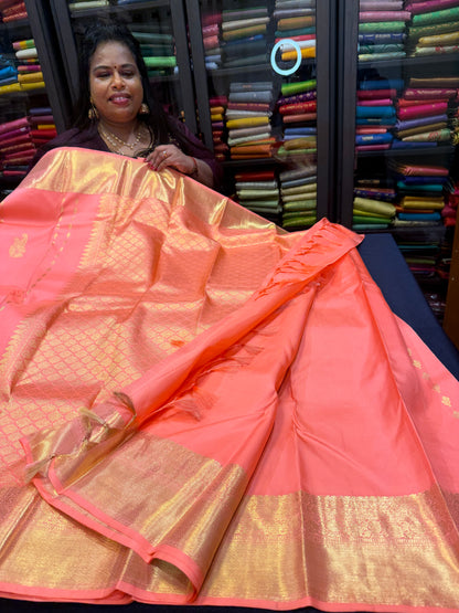 Kanchipuram Pure Silk handloom Saree Indian Kanjivaram Peach Sari SPK364