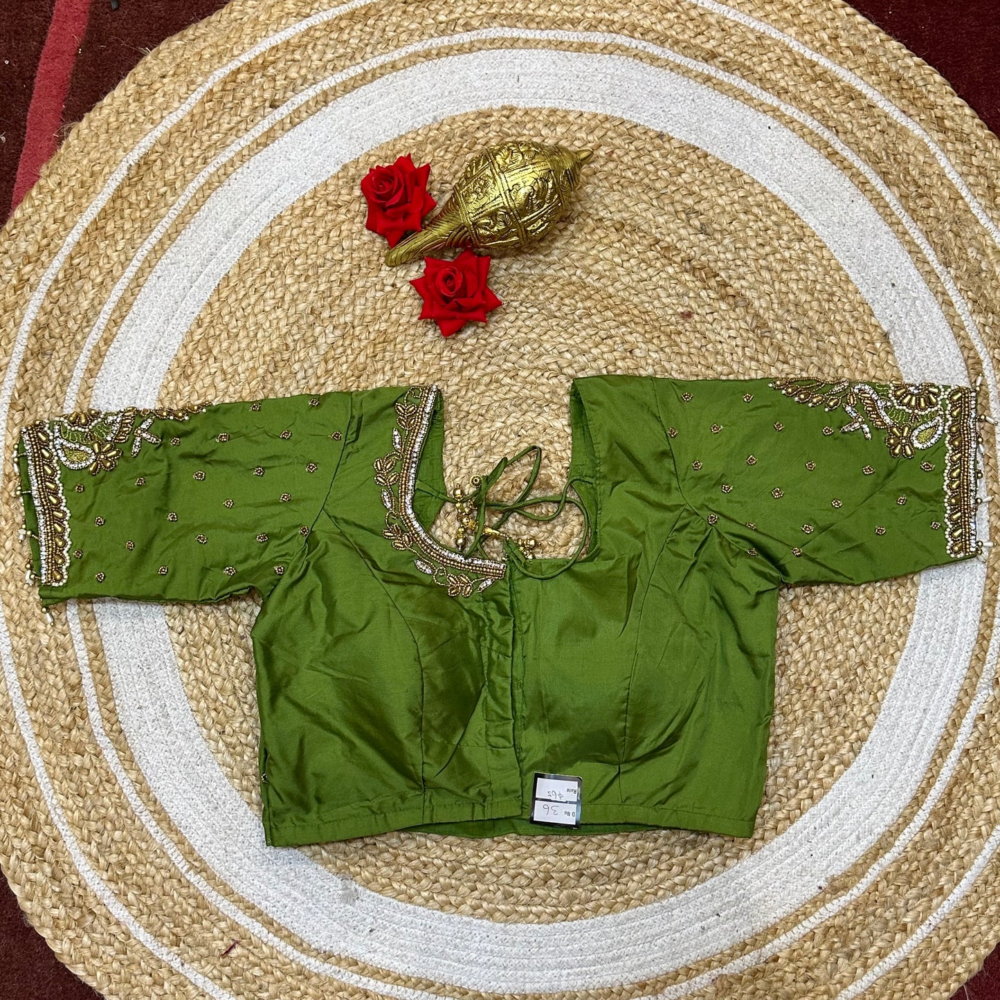 36” Small size Aari Worked Sari Blouse Indian Saree Green B293