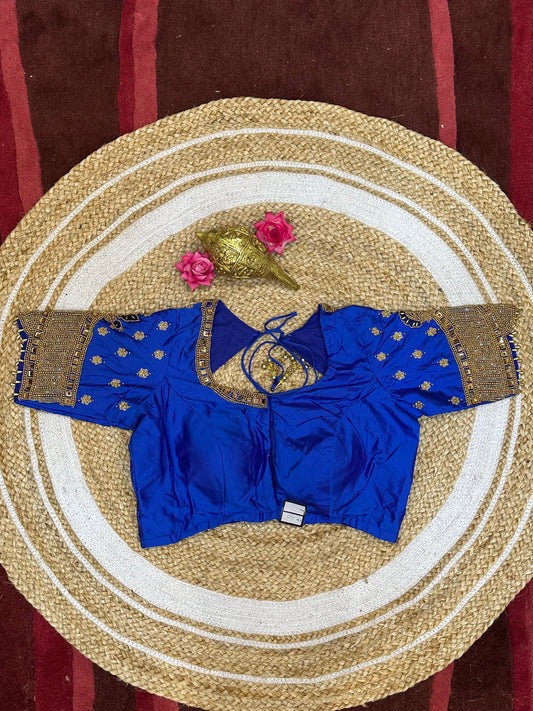 40” Size 10 Aari Worked Sari Blouse Indian Saree Top Silk Blue B92