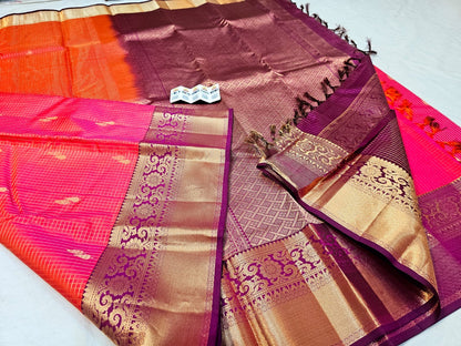 Kanchipuram Pure Silk Saree Bridal Indian Kanjivaram Sari SPK345