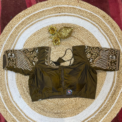 38” M Size 8 Aari Worked Sari Blouse Indian Saree Top Brown B271