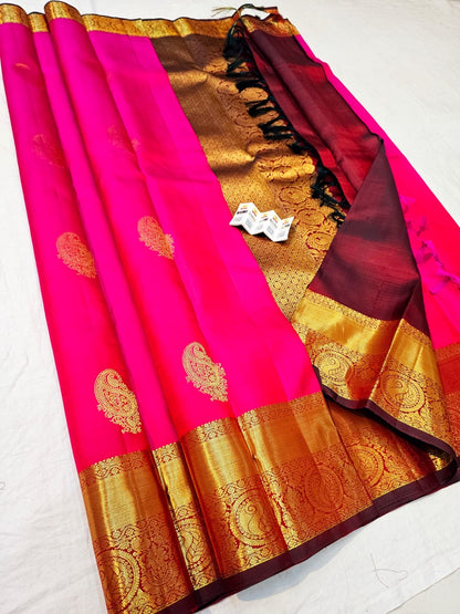 Kanchipuram Pure Silk Saree Bridal Pink Kanjivaram Sari SPK284