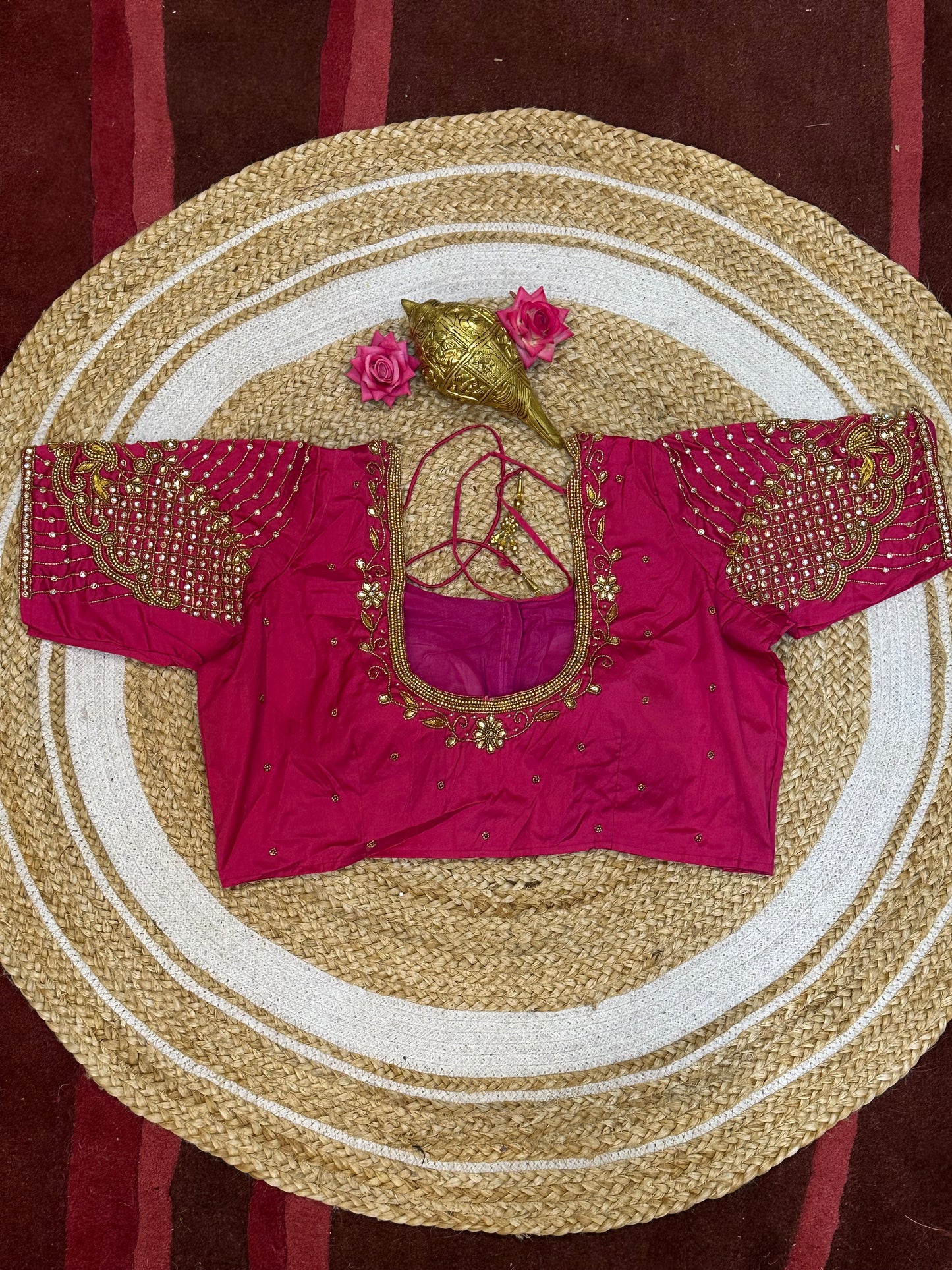 40” Size 10 Aari Worked Sari Blouse Indian Saree Top Silk Pink B100