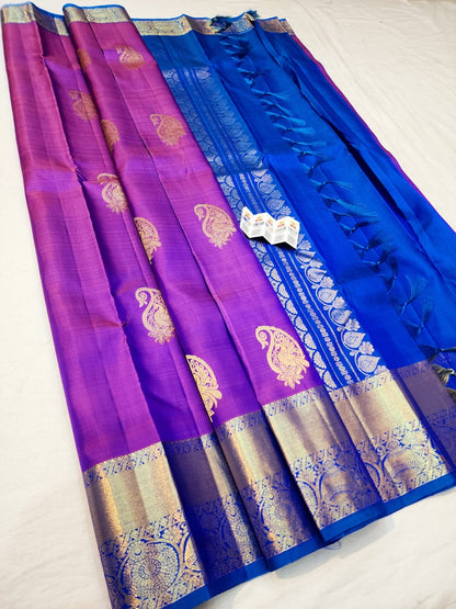 Kanchipuram Pure Silk Saree Bridal Blue Kanjivaram Sari SPK258