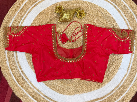 42” XL Size 12 size Aari Worked Sari Blouse Indian Saree Top Red B148