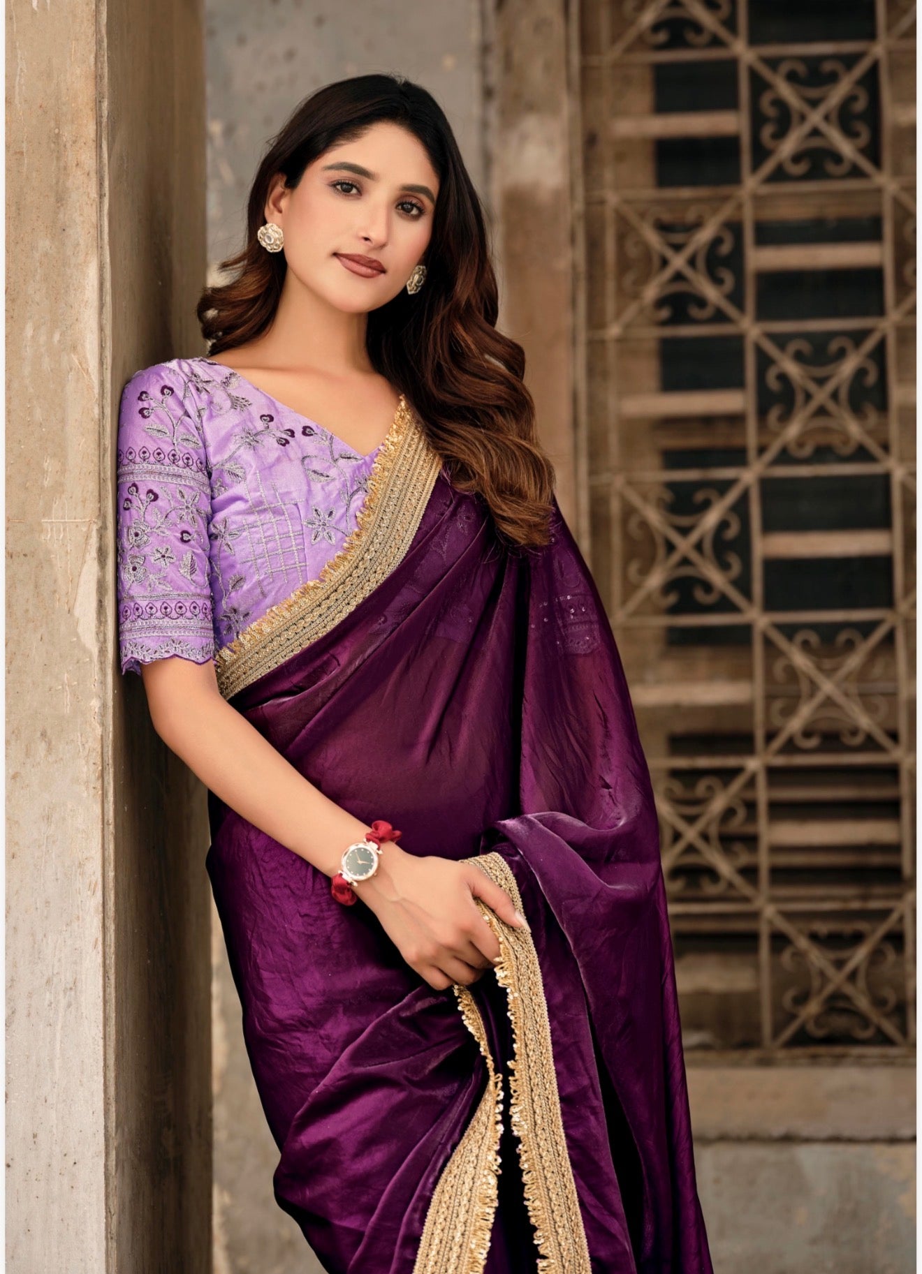 Indian Fancy Party wear Saree Fendi Silk Bollywood Plain Sari S147