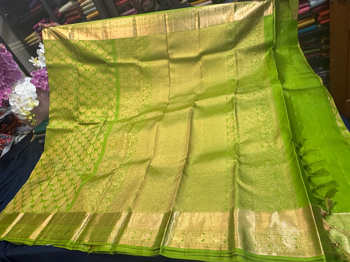 Kanchipuram Pure Silk handloom Saree Indian Kanjivaram Green Sari SPK428