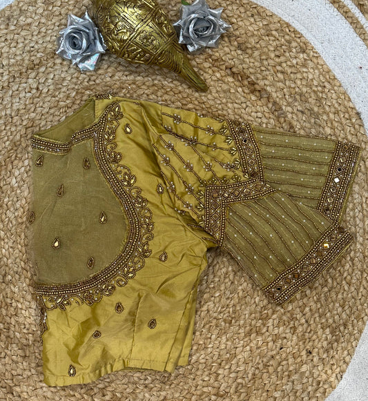 34” XS Aari Worked Sari Blouse Indian Saree Top Silk Gold B103