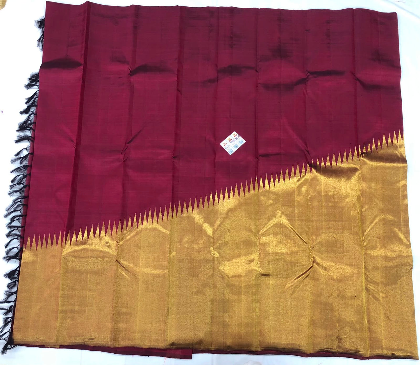 Raising Border Kanchipuram Pure Silk Saree Maroon Indian Kanjivaram Sari| SPK356