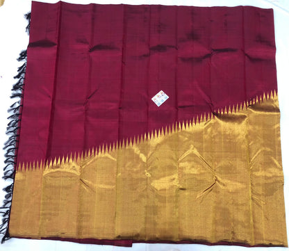 Raising Border Kanchipuram Pure Silk Saree Maroon Indian Kanjivaram Sari| SPK356