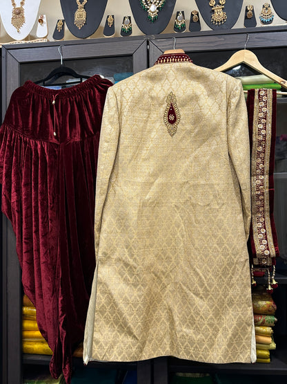 38” Medium size Men’s Kurta Indian Gold & Maroon Sherwani Bollywood outfit M12
