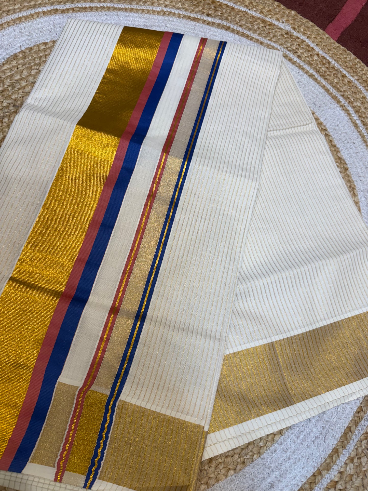 Kerala Vishu Sari Indian hand Printed Kasavu Onam Saree C21 Col 9