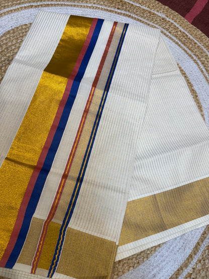 Kerala Vishu Sari Indian hand Printed Kasavu Onam Saree C21 Col 9