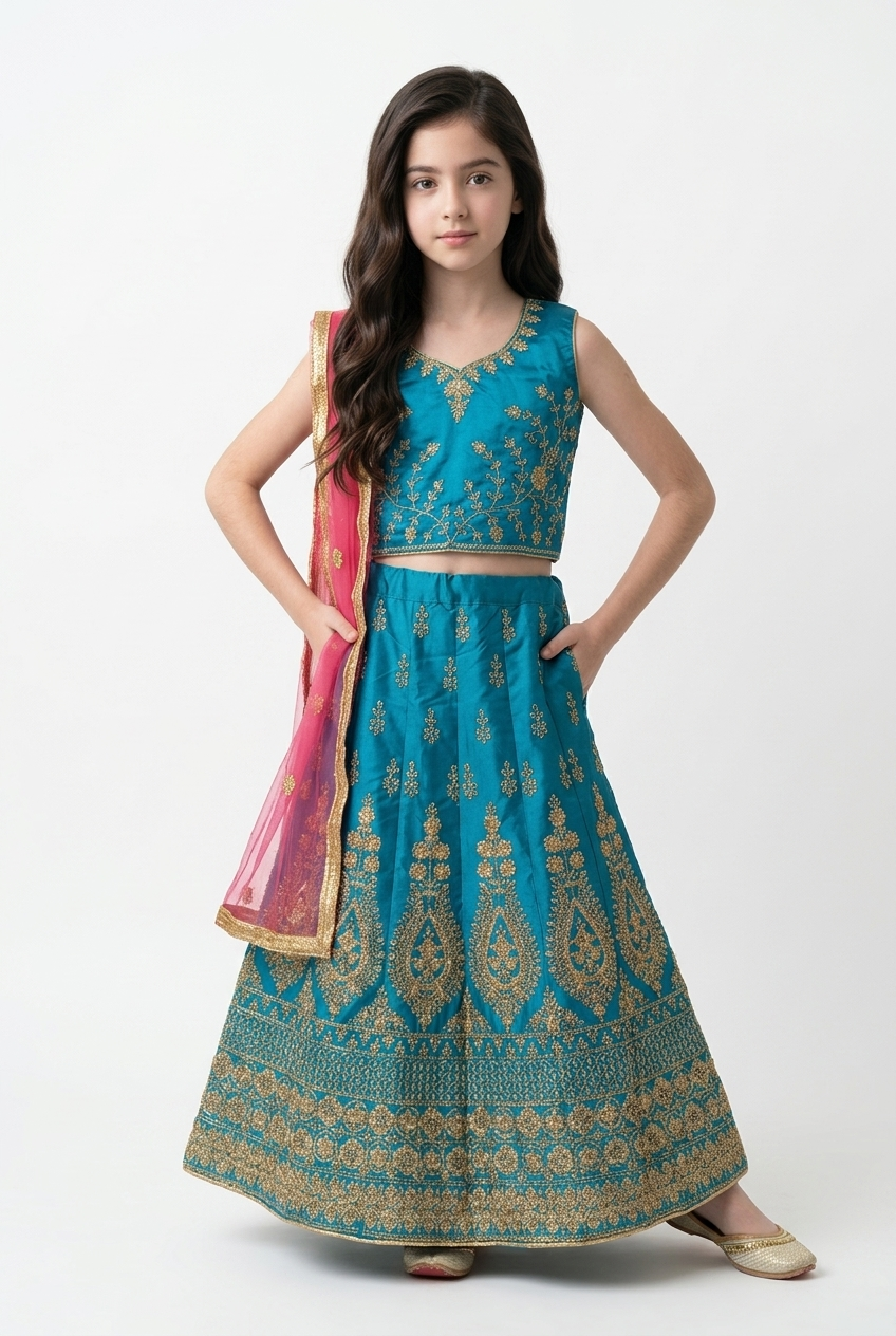 32” Size 8 to 9 Indian Lehenga Yellow Pavadai Sattai Skirt Top G70 Col 2