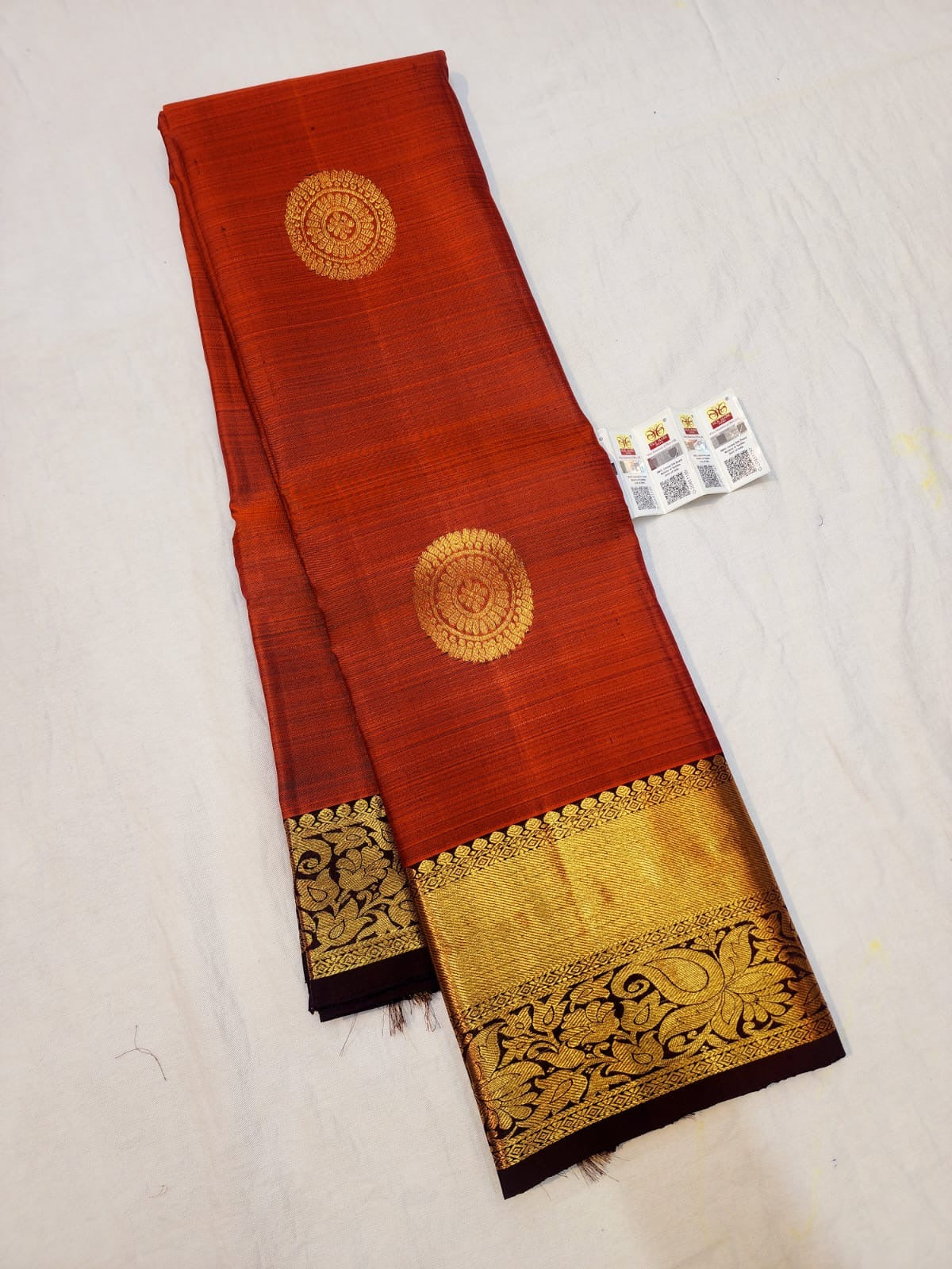 Kanchipuram Pure Silk Saree Bridal Rusty Orange Kanjivaram Sari SPK288