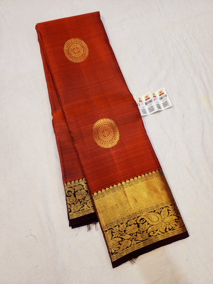 Kanchipuram Pure Silk Saree Bridal Rusty Orange Kanjivaram Sari SPK288