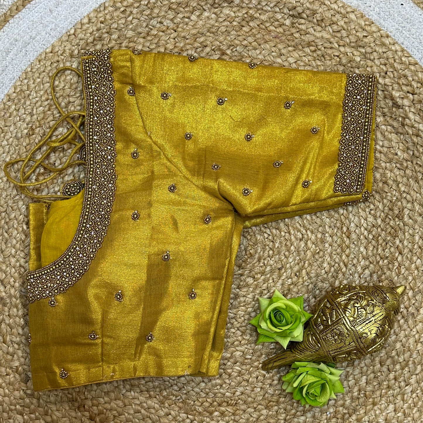 36” Small size Aari Worked Sari Blouse Indian Saree Gold B319